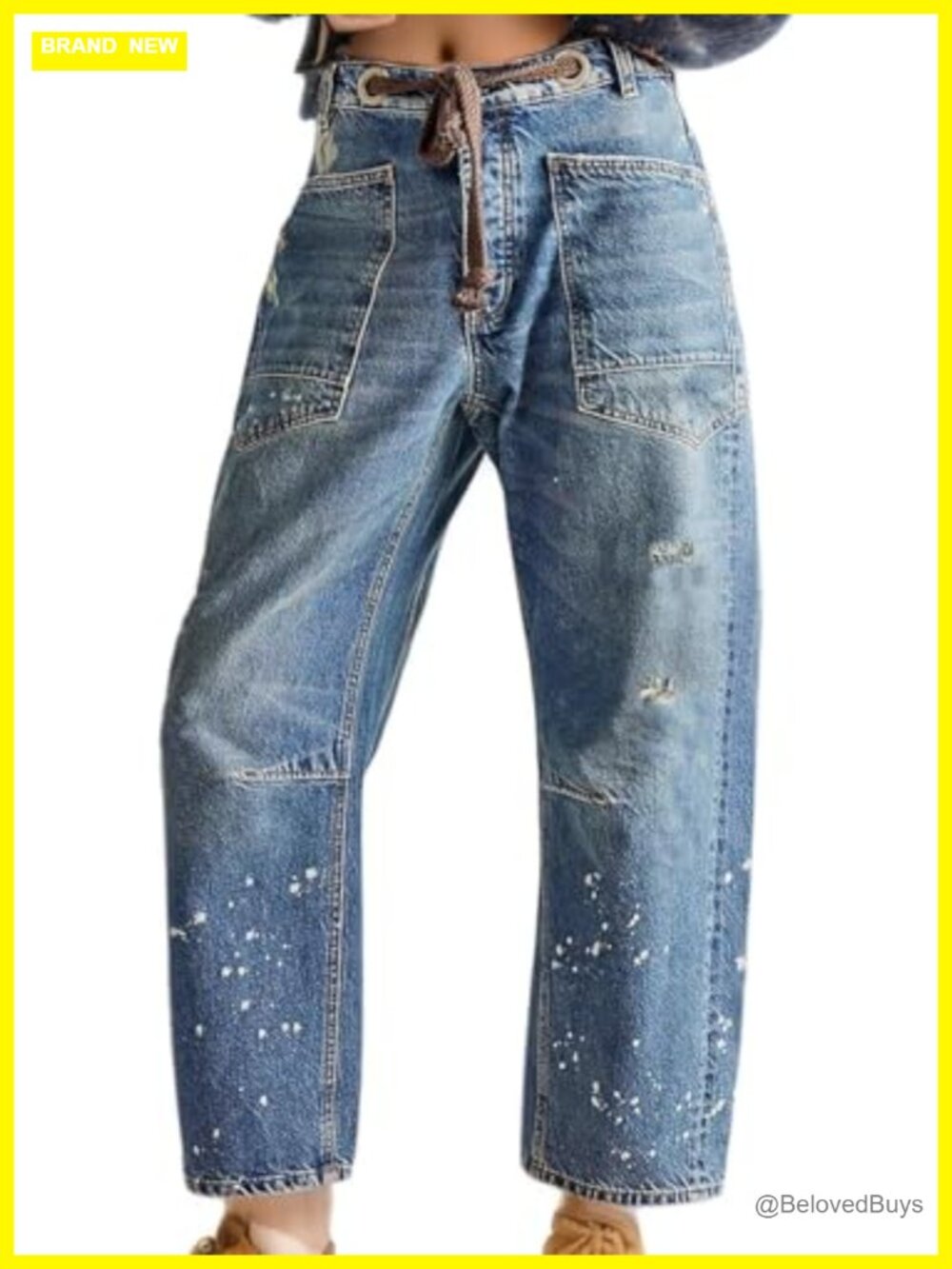 Barrel Jeans Women Low Rise Drawstring Baggy Wide Leg Tapered Ankle Denim Pants